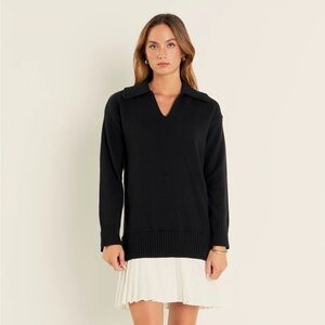 Black Sweater Dress with layered pleated White Hem